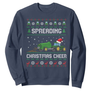 Spreading Christmas Cheer Sweatshirt Funny Farming Tractor Xmas TS11 Navy Print Your Wear