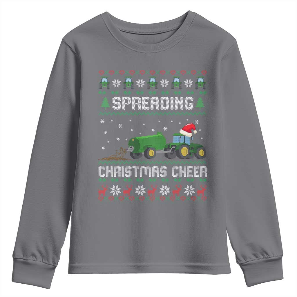Spreading Christmas Cheer Youth Sweatshirt Funny Farming Tractor Xmas TS11 Charcoal Print Your Wear