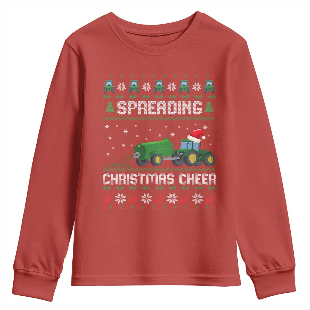 Spreading Christmas Cheer Youth Sweatshirt Funny Farming Tractor Xmas TS11 Red Print Your Wear