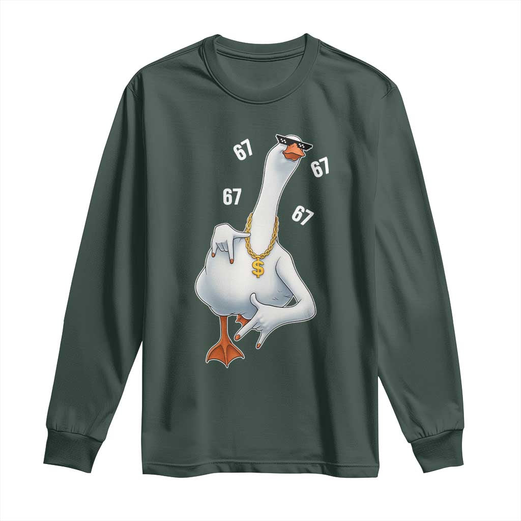 Funny 67 Cool Silly Goose Hip Hop Gangster Long Sleeve Shirt TS11 Dark Forest Green Print Your Wear