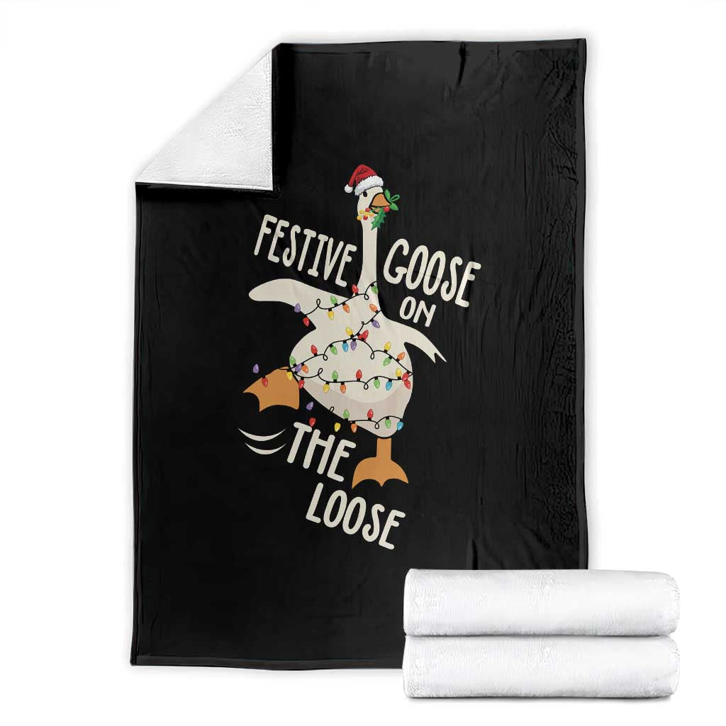 Funny Goose Christmas Throw Blanket Festive Goose On The Loose Xmas Lights TS11 Black Print Your Wear