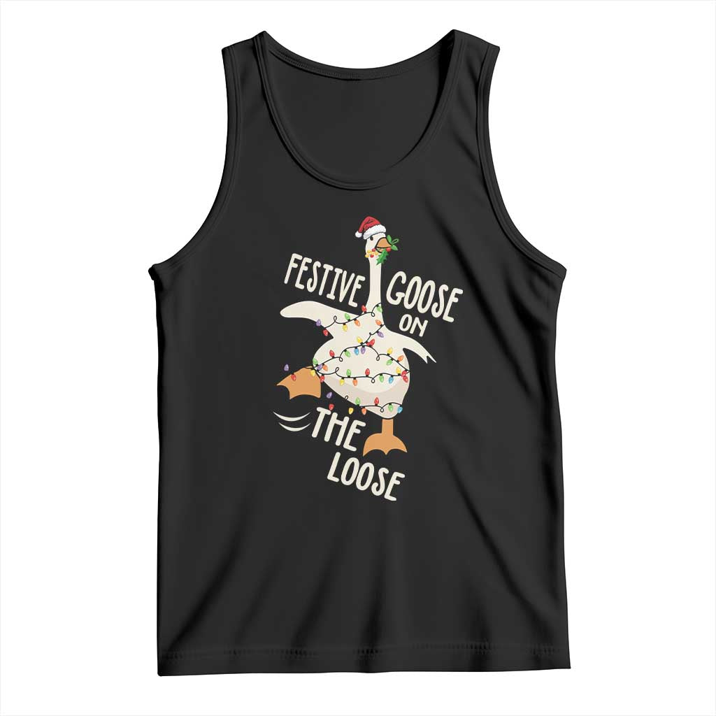 Funny Goose Christmas Tank Top Festive Goose On The Loose Xmas Lights TS11 Black Print Your Wear