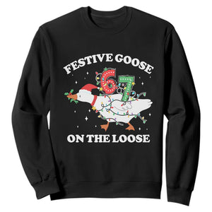 Funny Goose 67 Christmas Sweatshirt Festive Goose On The Loose Six Seven Meme TS11 Black Print Your Wear