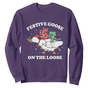 Funny Goose 67 Christmas Sweatshirt Festive Goose On The Loose Six Seven Meme TS11 Purple Print Your Wear