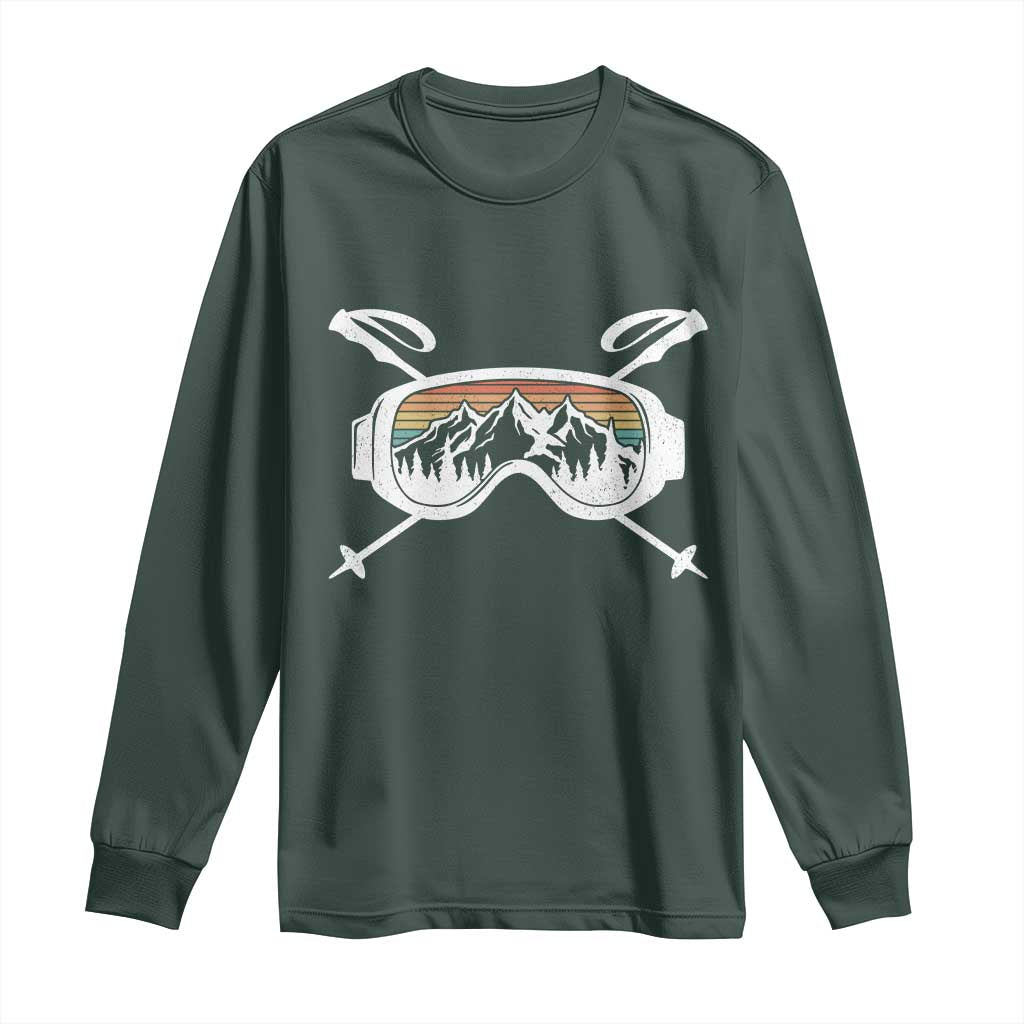 Ski Goggles Mountain Snow Skiing Retro Winter Vacation Long Sleeve Shirt TS11 Dark Forest Green Print Your Wear
