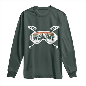 Ski Goggles Mountain Snow Skiing Retro Winter Vacation Long Sleeve Shirt TS11 Dark Forest Green Print Your Wear