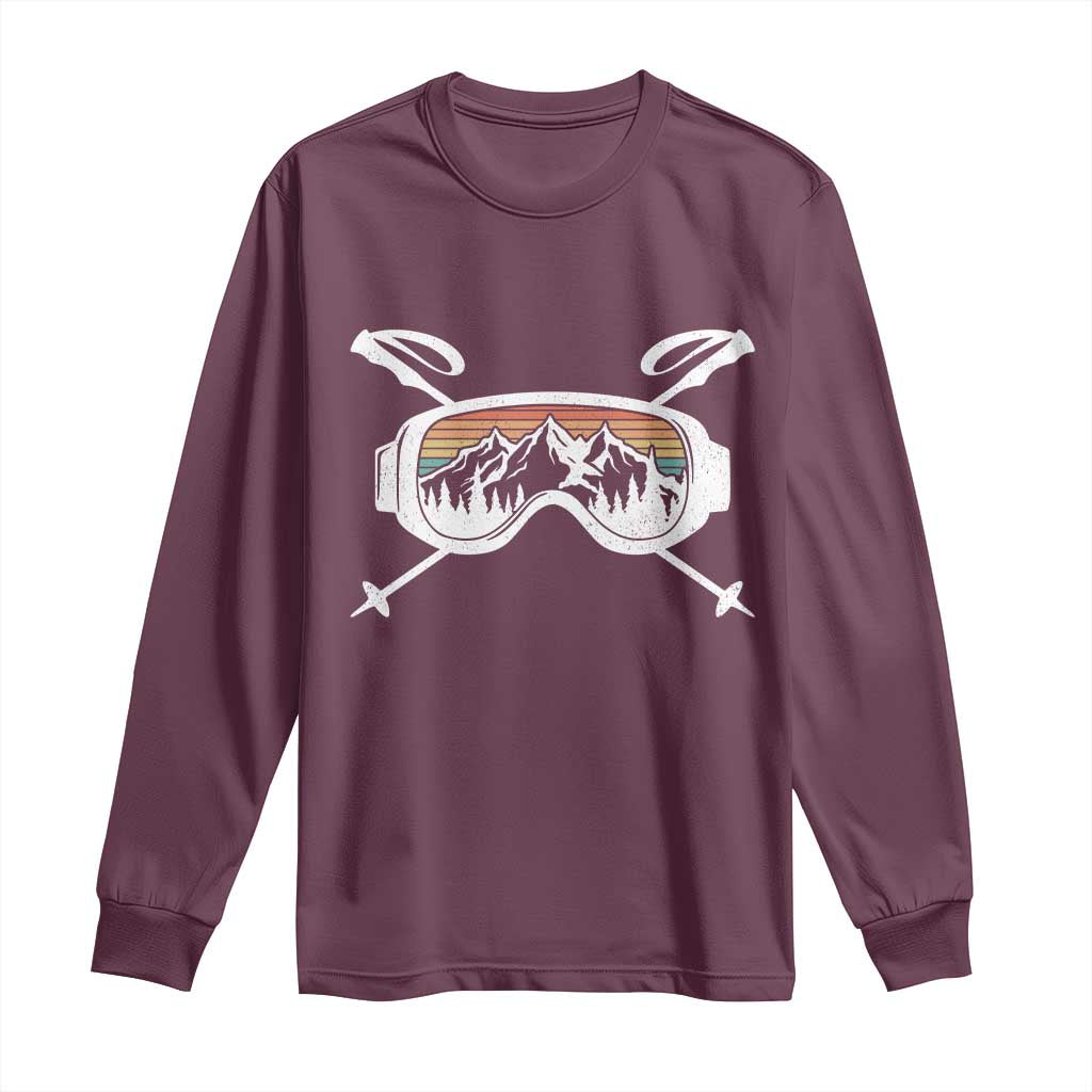 Ski Goggles Mountain Snow Skiing Retro Winter Vacation Long Sleeve Shirt TS11 Maroon Print Your Wear