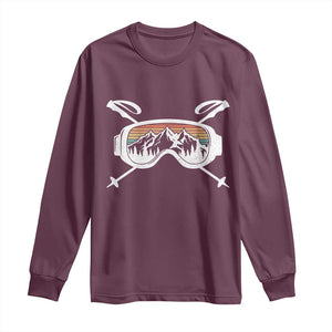 Ski Goggles Mountain Snow Skiing Retro Winter Vacation Long Sleeve Shirt TS11 Maroon Print Your Wear