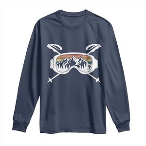 Ski Goggles Mountain Snow Skiing Retro Winter Vacation Long Sleeve Shirt TS11 Navy Print Your Wear
