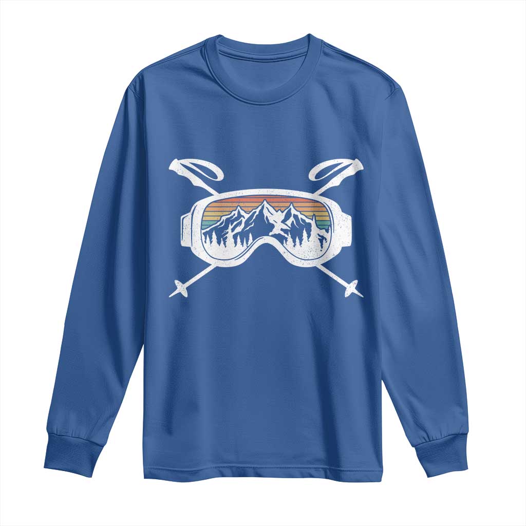 Ski Goggles Mountain Snow Skiing Retro Winter Vacation Long Sleeve Shirt TS11 Royal Blue Print Your Wear