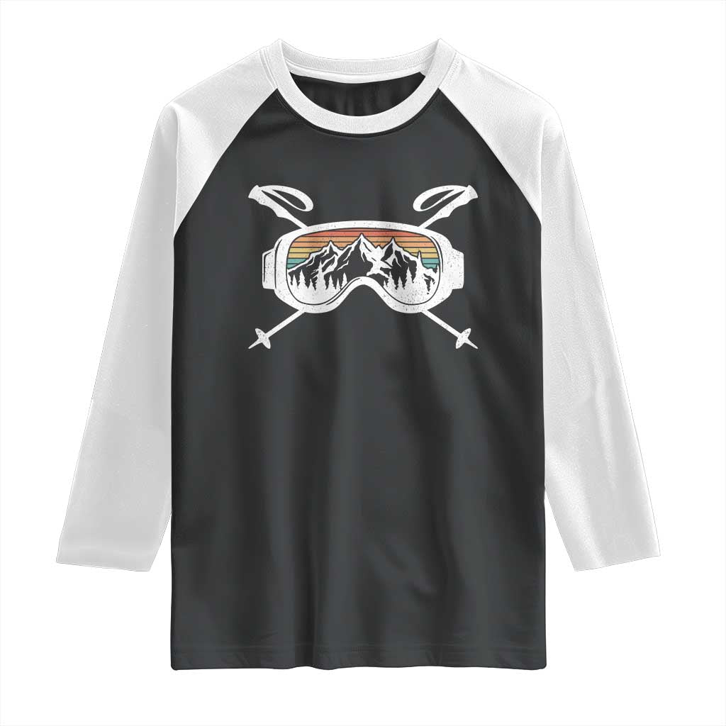 Ski Goggles Mountain Snow Skiing Retro Winter Vacation Raglan Shirt TS11 Black White Print Your Wear