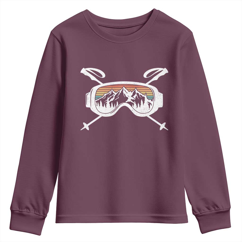 Ski Goggles Mountain Snow Skiing Retro Winter Vacation Youth Sweatshirt TS11 Maroon Print Your Wear