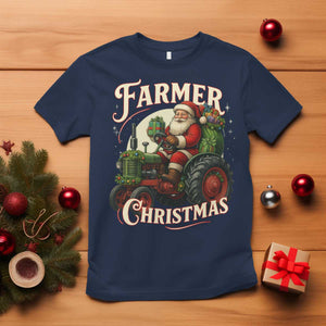 Funny Farmer Christmas Xmas Santa Farm Tractor T Shirt TS11 Navy Print Your Wear