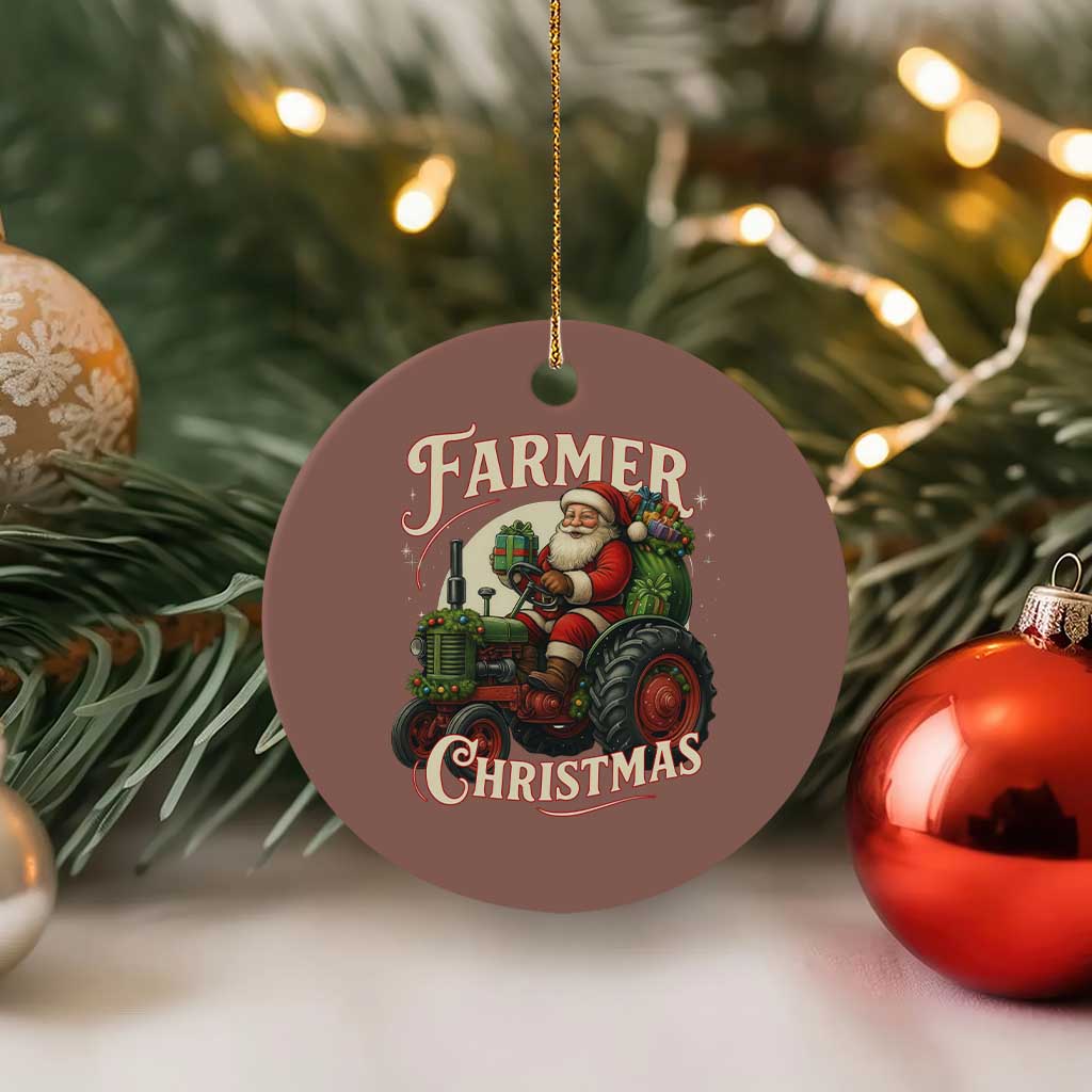 Funny Farmer Christmas Xmas Santa Farm Tractor Ceramic Ornament TS11 1pc Mocha Print Your Wear