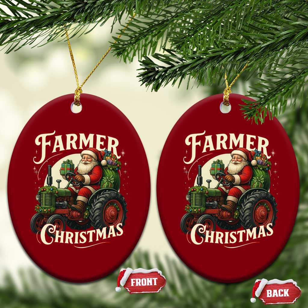 Funny Farmer Christmas Xmas Santa Farm Tractor Ceramic Ornament TS11 Print Your Wear