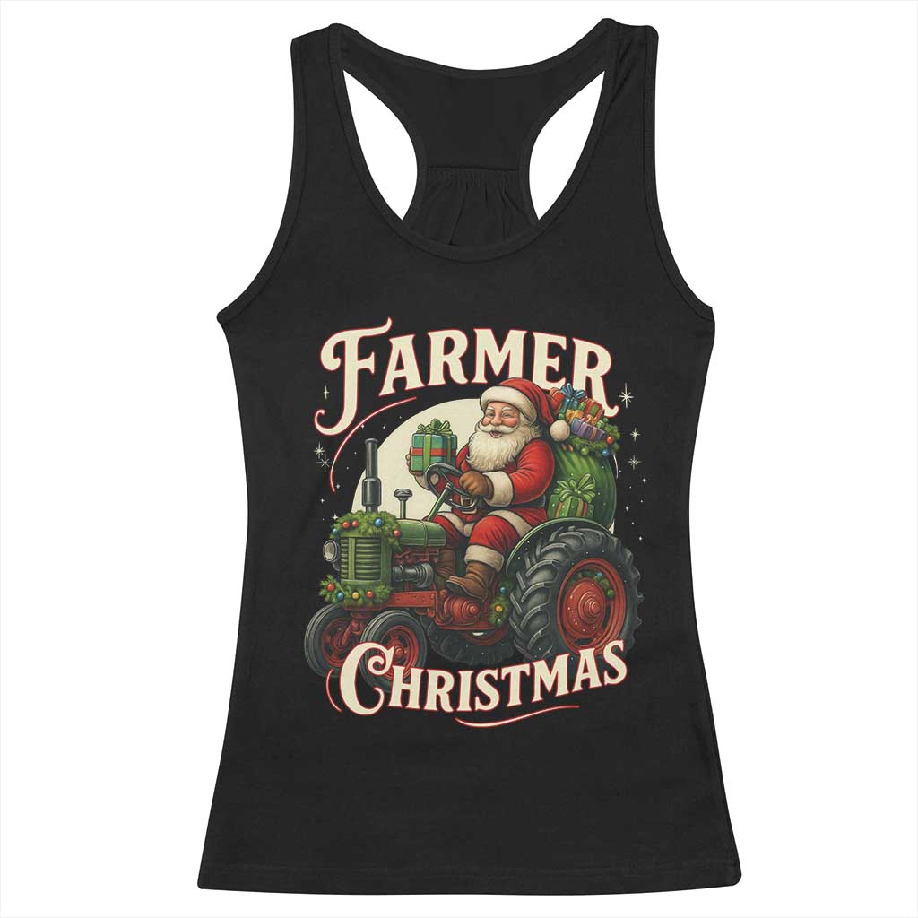 Funny Farmer Christmas Xmas Santa Farm Tractor Racerback Tank Top TS11 Black Print Your Wear