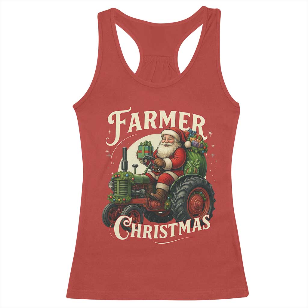 Funny Farmer Christmas Xmas Santa Farm Tractor Racerback Tank Top TS11 Red Print Your Wear