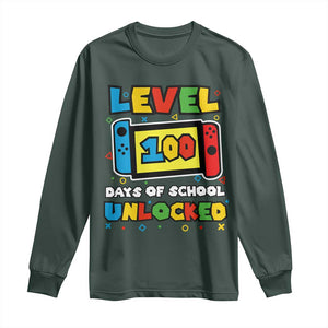 Level 100 Days Of School Unlocked Long Sleeve Shirt Happy 100TH Days Of School Gaming TS11 Dark Forest Green Print Your Wear