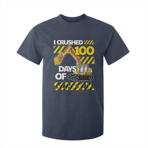 I Crushed 100 Days Of School T Shirt For Kid Construction Vehicle Excavators TS11 Navy Print Your Wear