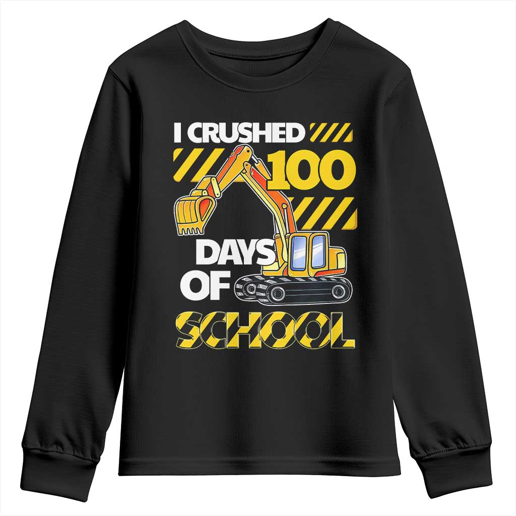 I Crushed 100 Days Of School Youth Sweatshirt Construction Vehicle Excavators TS11 Black Print Your Wear