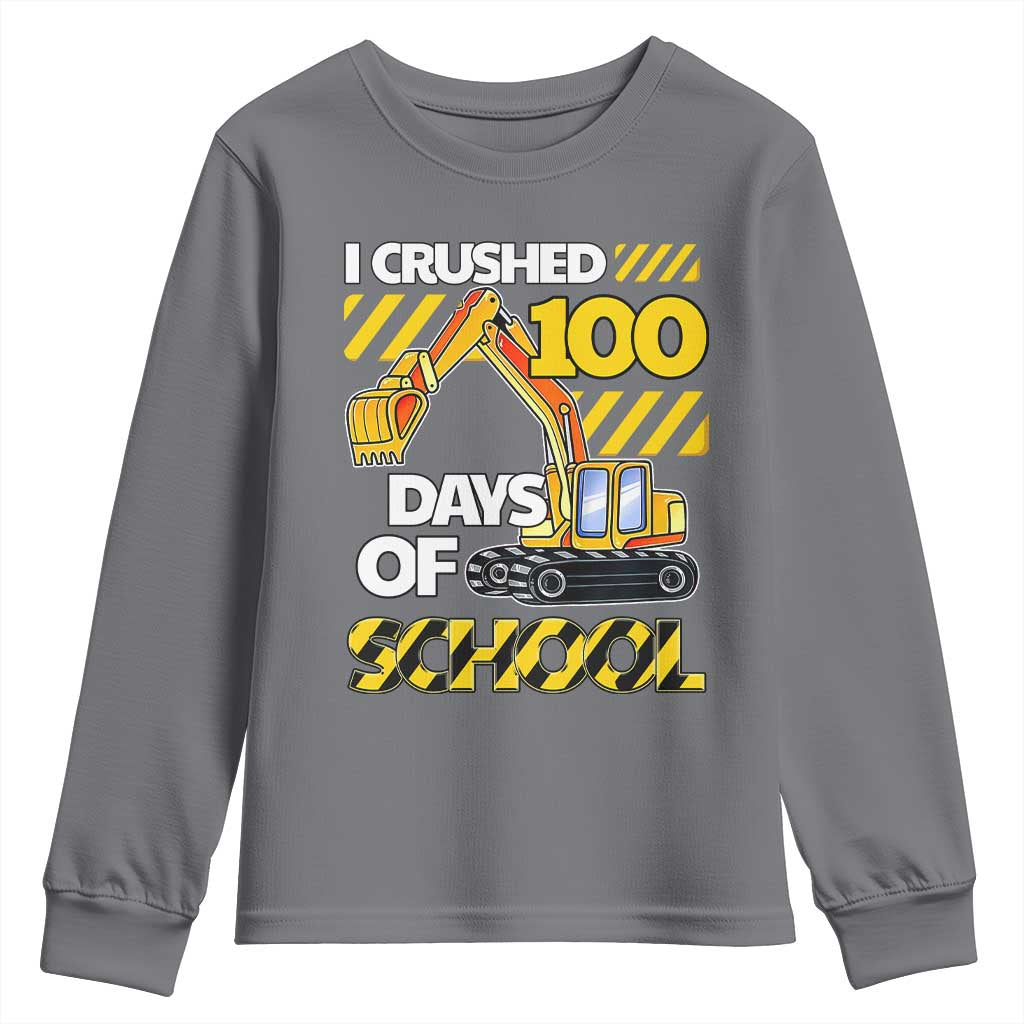 I Crushed 100 Days Of School Youth Sweatshirt Construction Vehicle Excavators TS11 Charcoal Print Your Wear