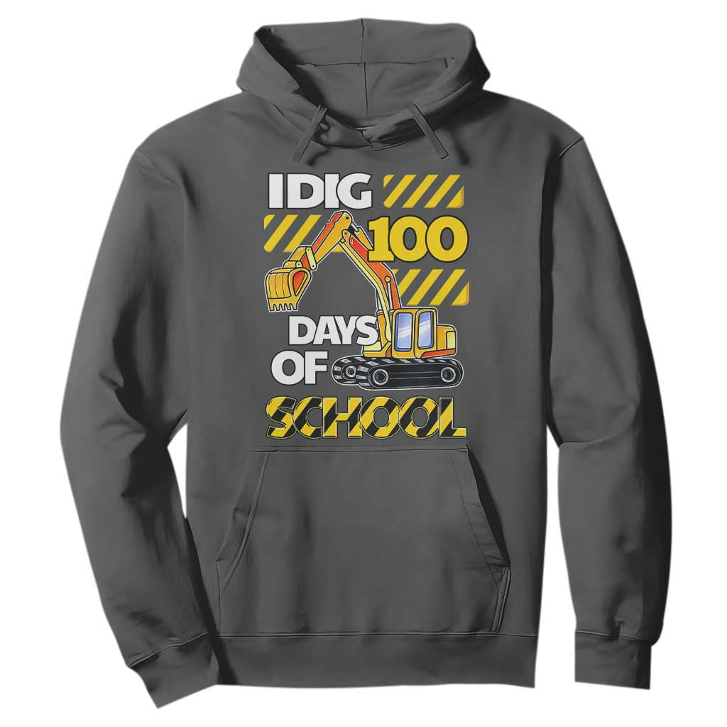 I Dig 100 Days Of School Hoodie Construction Vehicle Excavators TS11 Dark Heather Print Your Wear