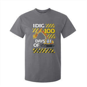 I Dig 100 Days Of School T Shirt For Kid Construction Vehicle Excavators TS11 Charcoal Print Your Wear