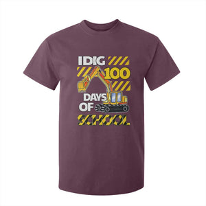 I Dig 100 Days Of School T Shirt For Kid Construction Vehicle Excavators TS11 Maroon Print Your Wear