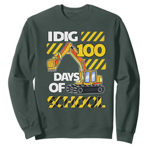 I Dig 100 Days Of School Sweatshirt Construction Vehicle Excavators TS11 Dark Forest Green Print Your Wear
