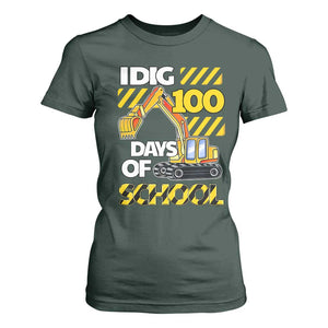 I Dig 100 Days Of School T Shirt For Women Construction Vehicle Excavators TS11 Dark Forest Green Print Your Wear