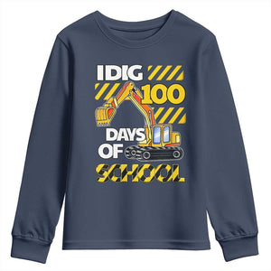 I Dig 100 Days Of School Youth Sweatshirt Construction Vehicle Excavators TS11 Navy Print Your Wear