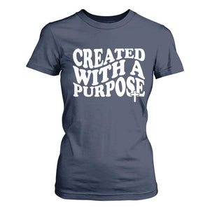 Created With A Purpose Christian T Shirt For Women Inspirational Religious Bible Verse TS11 Navy Print Your Wear