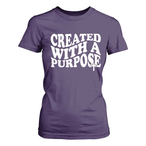 Created With A Purpose Christian T Shirt For Women Inspirational Religious Bible Verse TS11 Purple Print Your Wear