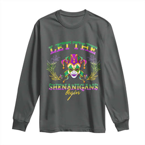 Funny Mardi Gras Long Sleeve Shirt Let The Shenanigans Begin Jester Hat TS11 Dark Heather Print Your Wear