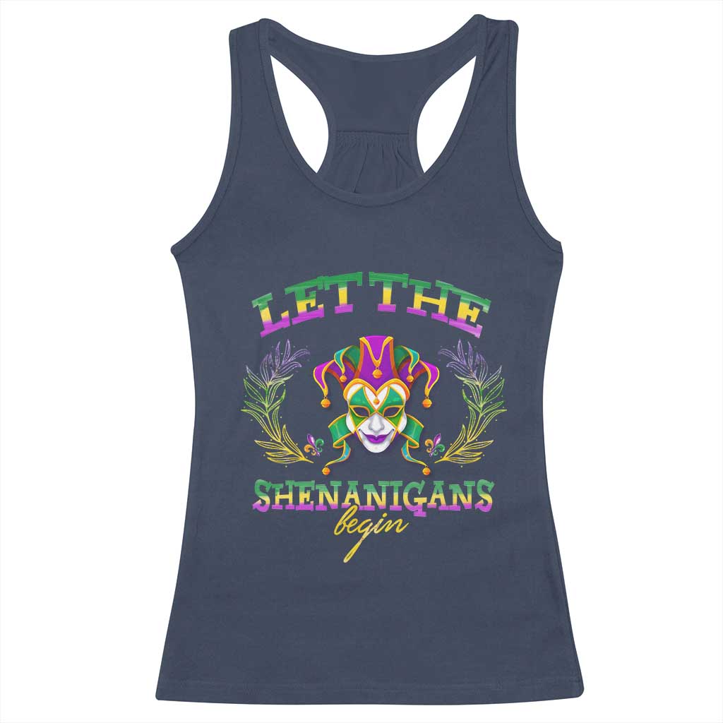 Funny Mardi Gras Racerback Tank Top Let The Shenanigans Begin Jester Hat TS11 Navy Print Your Wear