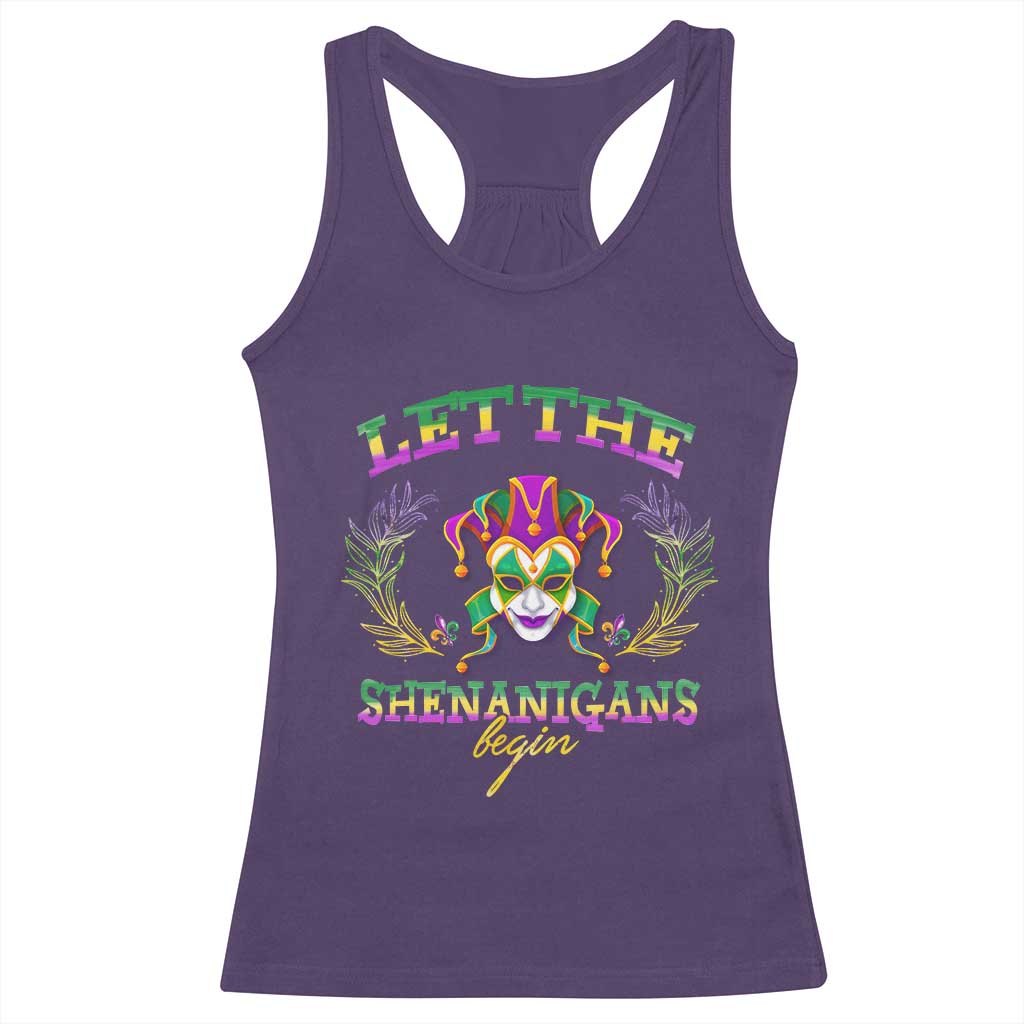 Funny Mardi Gras Racerback Tank Top Let The Shenanigans Begin Jester Hat TS11 Purple Print Your Wear