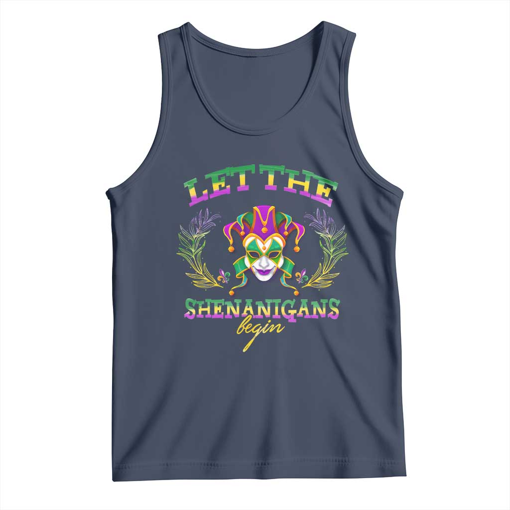 Funny Mardi Gras Tank Top Let The Shenanigans Begin Jester Hat TS11 Navy Print Your Wear