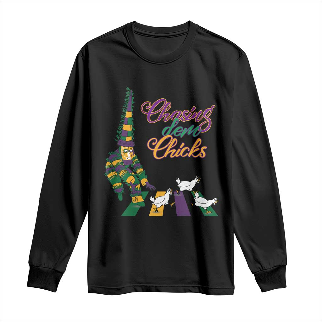 Funny Courir De Mardi Gras Long Sleeve Shirt Chasing Dem Chicks Carnival TS11 Black Print Your Wear