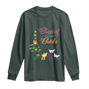 Funny Courir De Mardi Gras Long Sleeve Shirt Chasing Dem Chicks Carnival TS11 Dark Forest Green Print Your Wear