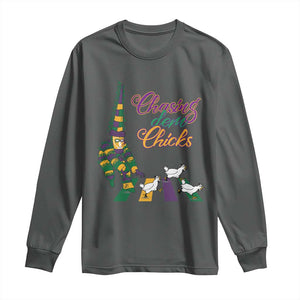 Funny Courir De Mardi Gras Long Sleeve Shirt Chasing Dem Chicks Carnival TS11 Dark Heather Print Your Wear