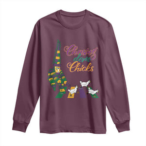 Funny Courir De Mardi Gras Long Sleeve Shirt Chasing Dem Chicks Carnival TS11 Maroon Print Your Wear