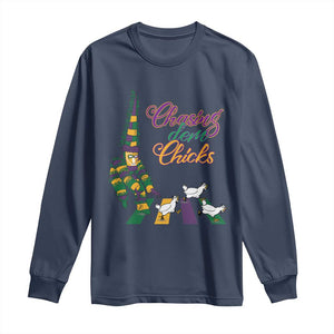 Funny Courir De Mardi Gras Long Sleeve Shirt Chasing Dem Chicks Carnival TS11 Navy Print Your Wear