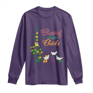 Funny Courir De Mardi Gras Long Sleeve Shirt Chasing Dem Chicks Carnival TS11 Purple Print Your Wear