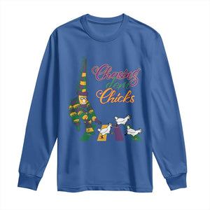 Funny Courir De Mardi Gras Long Sleeve Shirt Chasing Dem Chicks Carnival TS11 Royal Blue Print Your Wear