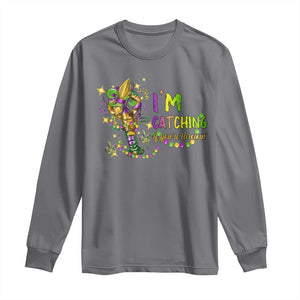 Funny I'm Catchin' If You're Throwin' Mardi Gras Long Sleeve Shirt Crawfish Beads Fleur De Lys TS11 Charcoal Print Your Wear