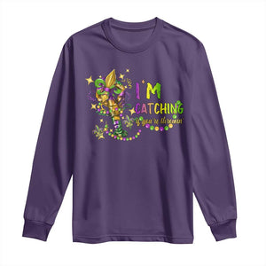 Funny I'm Catchin' If You're Throwin' Mardi Gras Long Sleeve Shirt Crawfish Beads Fleur De Lys TS11 Purple Print Your Wear