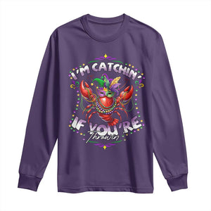 Funny I'm Catchin' If You're Throwin' Mardi Gras Long Sleeve Shirt Crawfish Beads Jester Hat TS11 Purple Print Your Wear