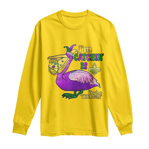 Funny Mardi Gras Pelican Long Sleeve Shirt I'm Catchin' If You're Throwin' Beads Doubloons TS11 Daisy Print Your Wear