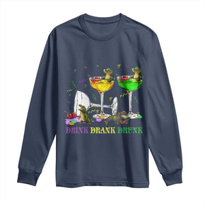 Funny Mardi Gras Drinking Long Sleeve Shirt Drink Drank Drunk Glass Of Wine Alligators TS11 Navy Print Your Wear