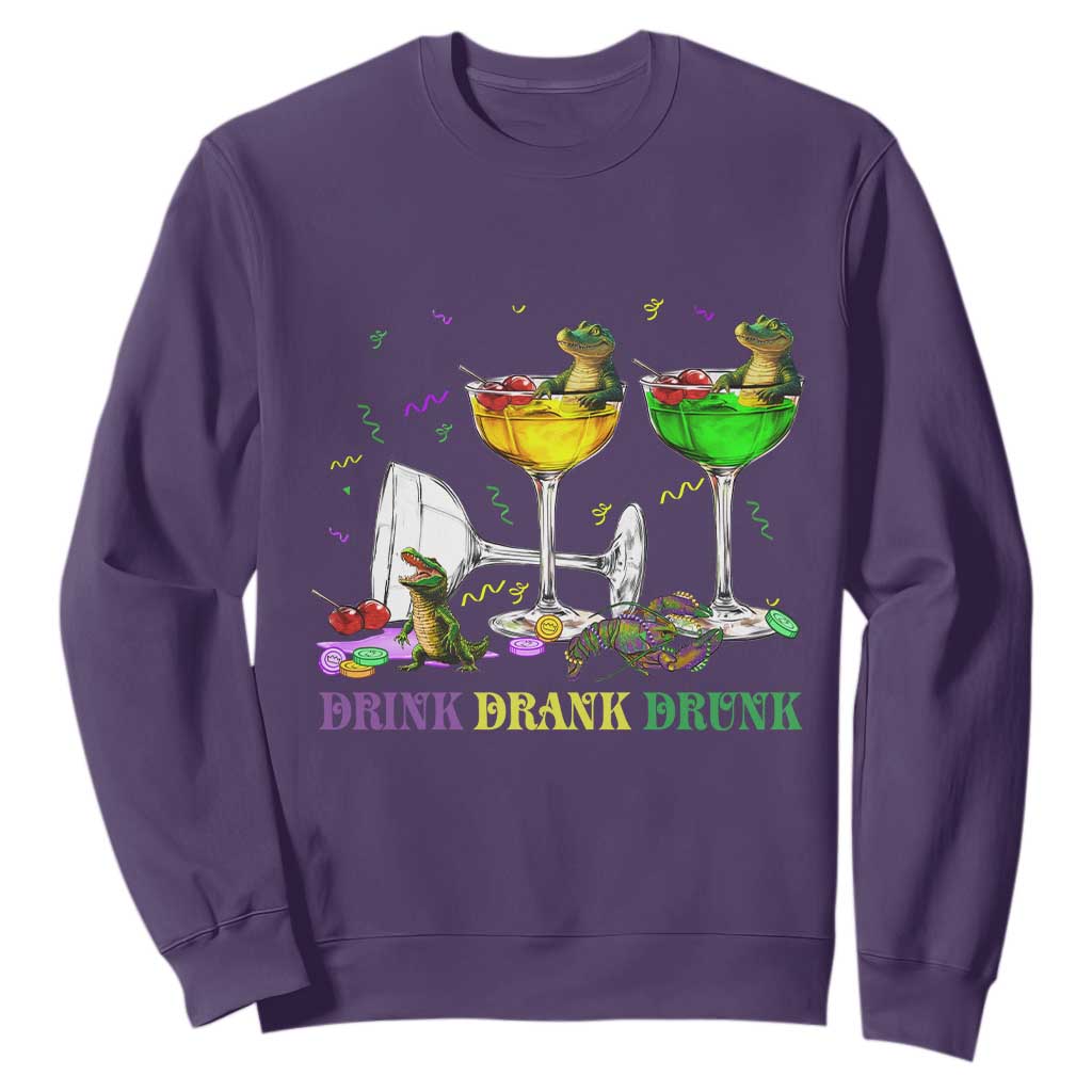 Funny Mardi Gras Drinking Sweatshirt Drink Drank Drunk Glass Of Wine Alligators TS11 Purple Print Your Wear